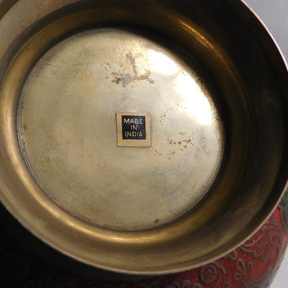 Vintage Peacock Floral Brass Enameled Bowl - Picture 3 of 7